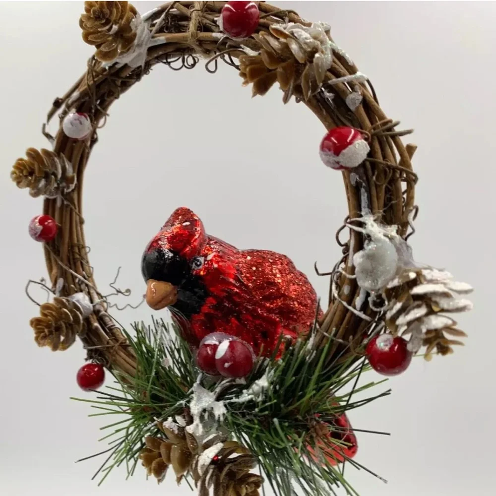 NWT Pottery Barn Christmas Red Glitter Bird Cardinal Holiday Wreath Ornament